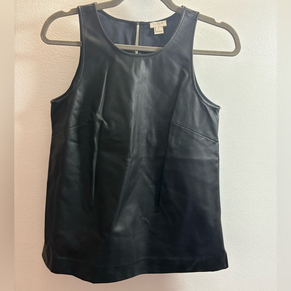 NWOT J. Crew Black Faux Leather PU Crewneck Tank Top 2